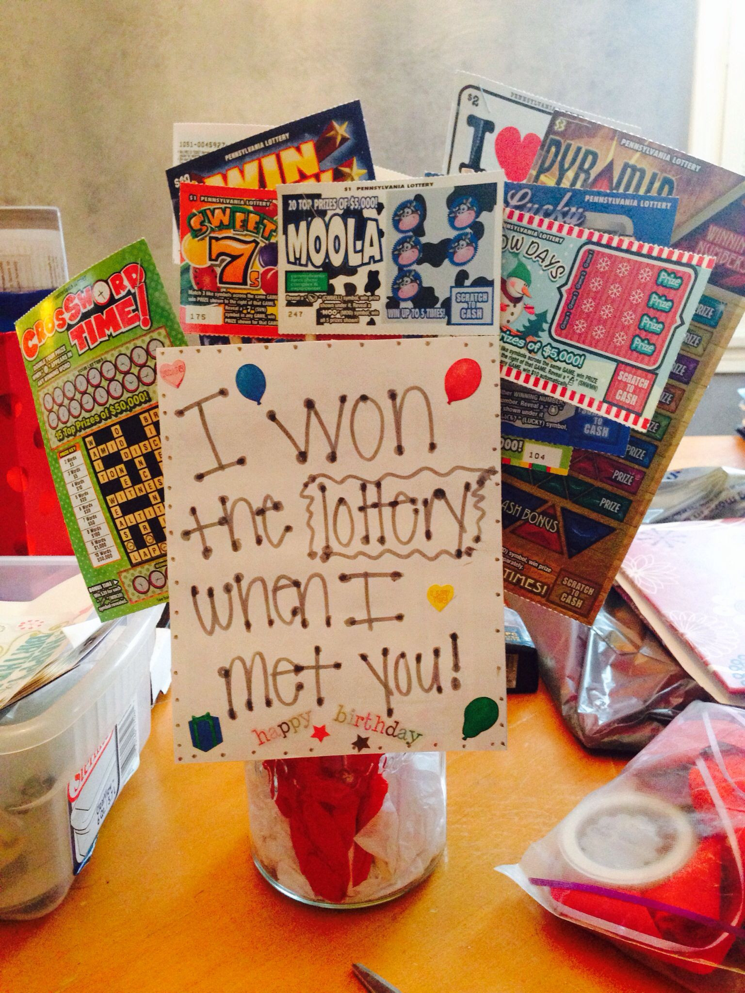 Gift Ideas For Boyfriend Anniversary
 Lottery tree for my boyfriends birthday "I won the