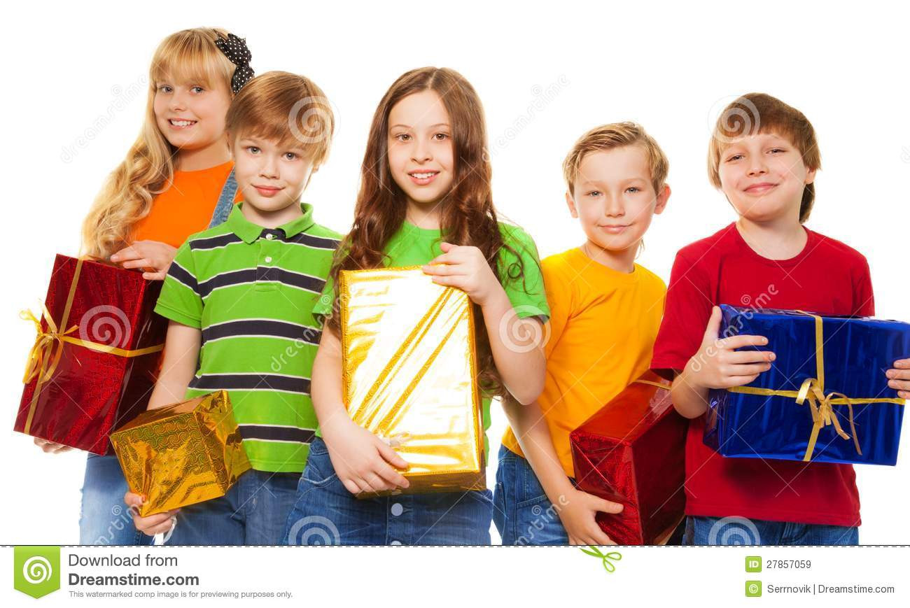 Gifts For Kids To Share
 Friends Sharing Christmas Gifts Stock Image Image of