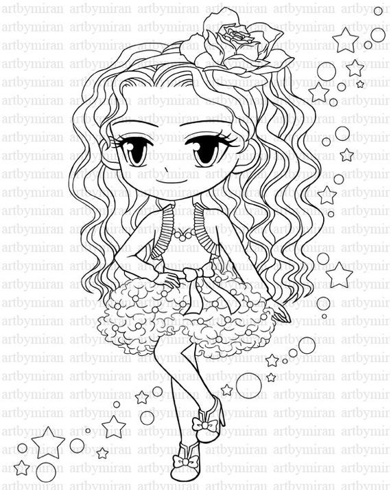 Girl Coloring Pages Printable
 Digital StampStar Pretty Girl Coloring page Big eyed by