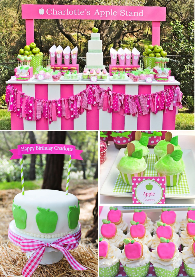 Girl Themed Birthday Party
 Kara s Party Ideas Apple of My Eye Girl Pink Green Fruit
