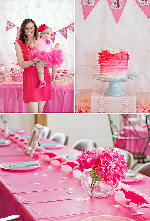 Girl Themed Birthday Party
 Girly & PINK Ombre First Birthday Party Hostess with
