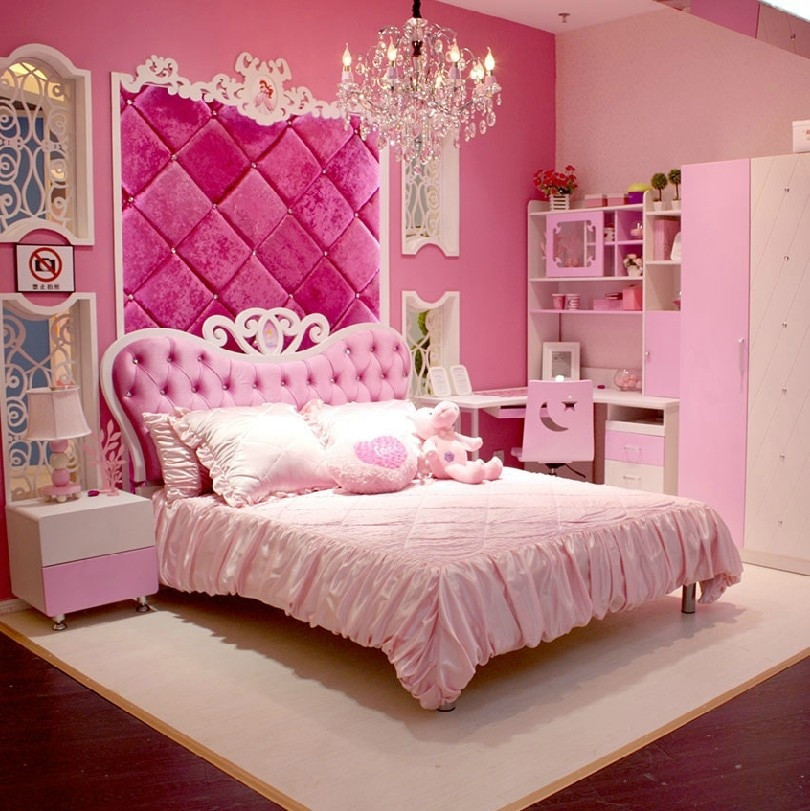 Girls Bedroom Furniture Sets
 European Style MDF Pink Princess Girl 4pcs Bedroom