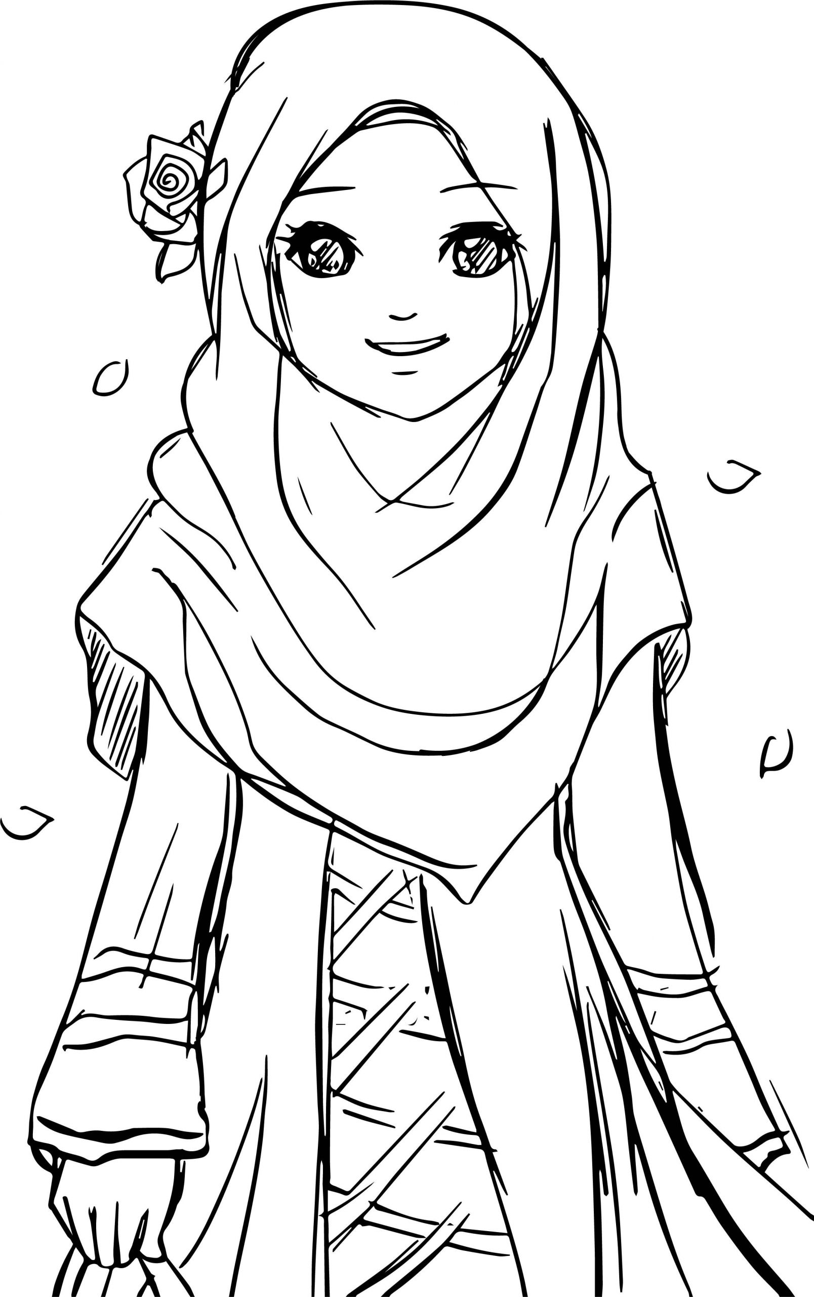 Girls Coloring Pages
 cool Islamic Muslim Wears Hijab Girl Coloring Pages