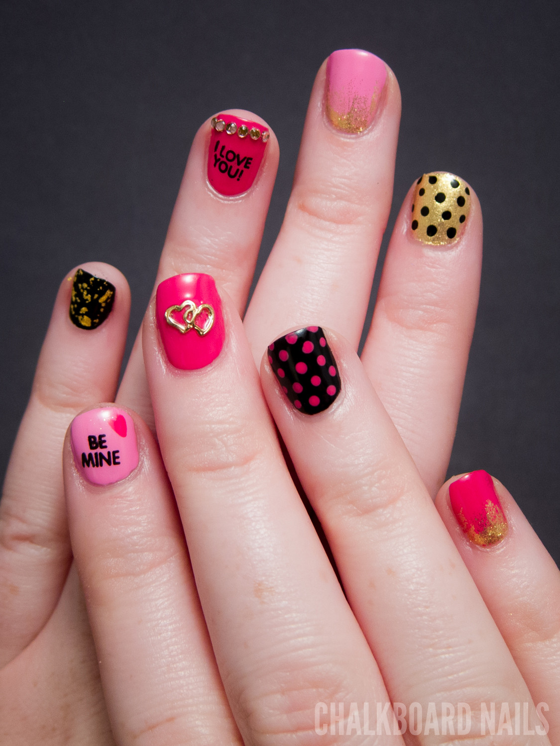 Girly Nail Designs
 Girly and Gilded Mix & Match Chalkboard Nails