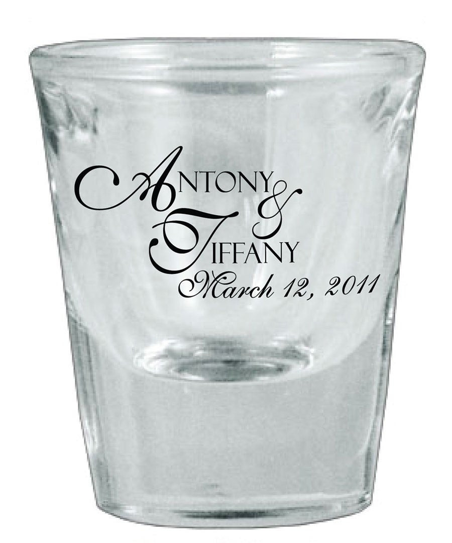 Glass Wedding Favors
 126 Wedding Favors Personalized Glass Shot Glasses by