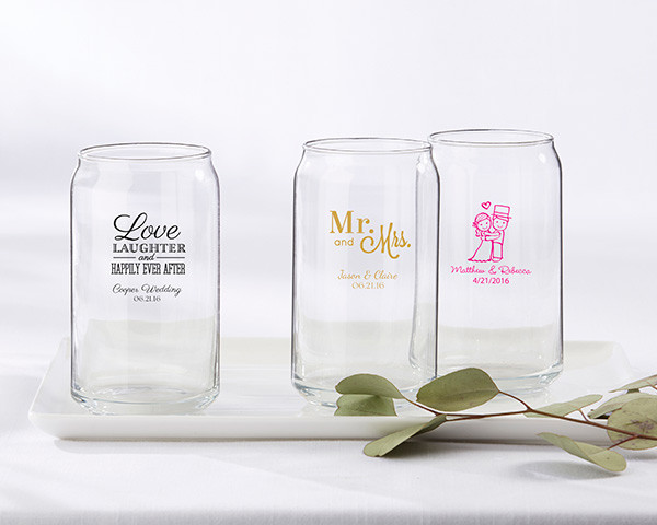Glass Wedding Favors
 Personalized 16oz Can Glass Wedding Favors