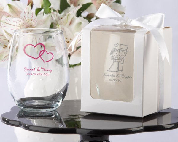 Glass Wedding Favors
 Personalized 9 oz Stemless Wedding Wine Glasses