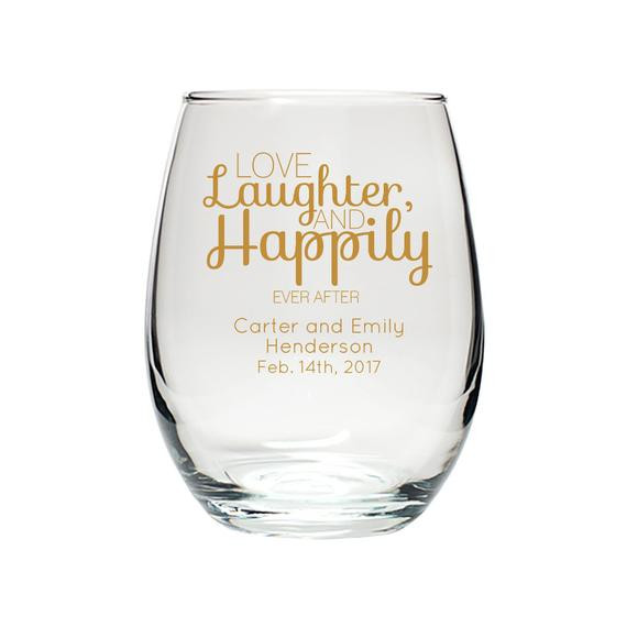 Glass Wedding Favors
 Wedding Favor 9 oz Stemless Wine Glasses Love Laughter