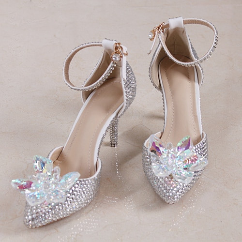 Glass Wedding Shoes
 Small Size 33 Glass Slipper Silver Crystal Wedding Shoes