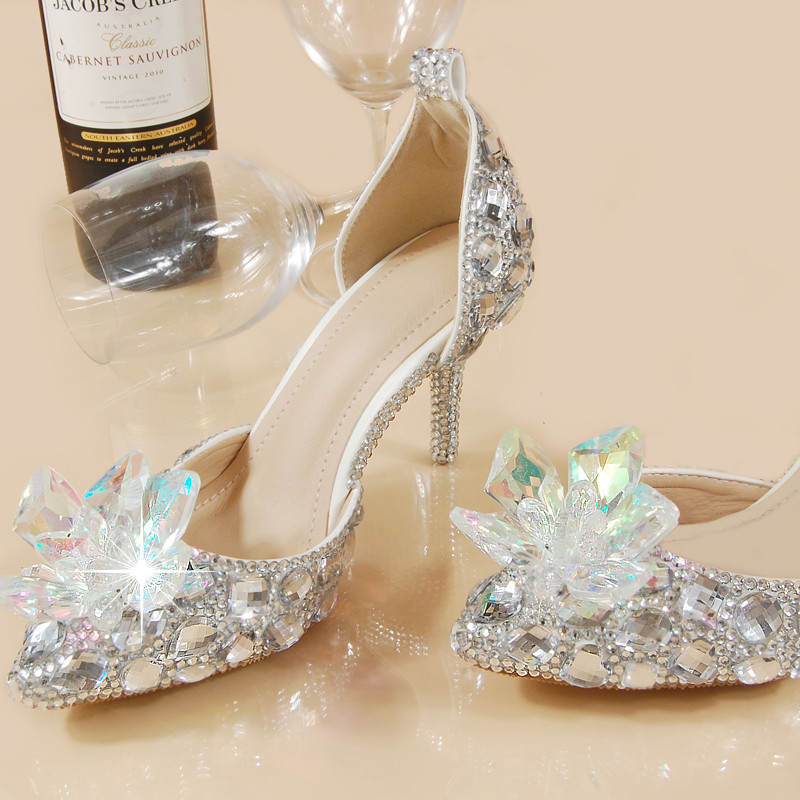 Glass Wedding Shoes
 2017 Two Pieces Women Glass Slipper Sandals Crystal