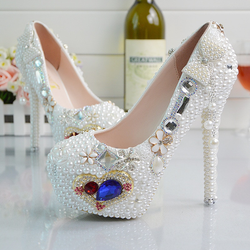Glass Wedding Shoes
 New Platform Beautiful Pearl Diamond Wedding Shoes Glass
