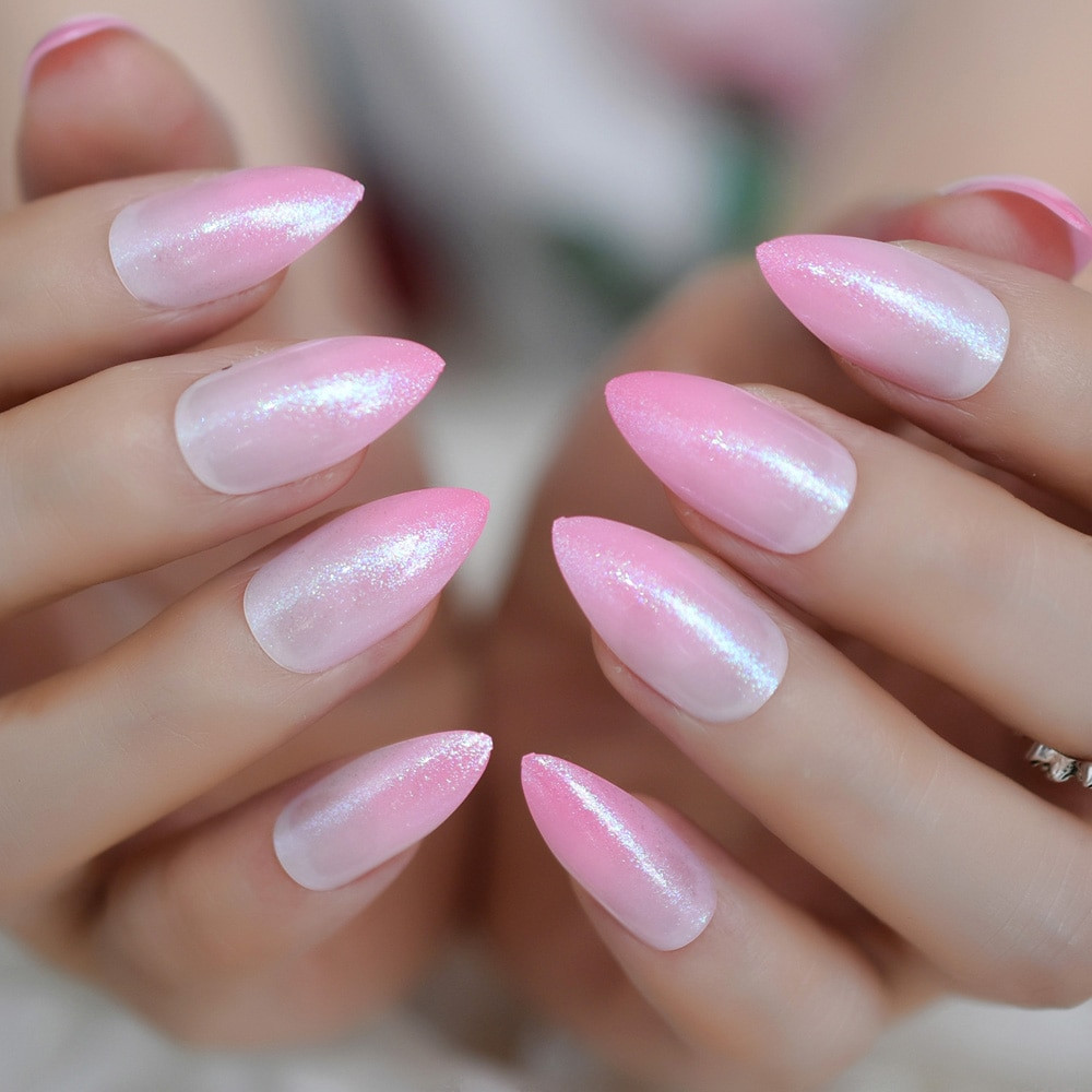 Glitter Almond Nails
 Glitter Almond Medium Nails Gra nt Light Pink Color