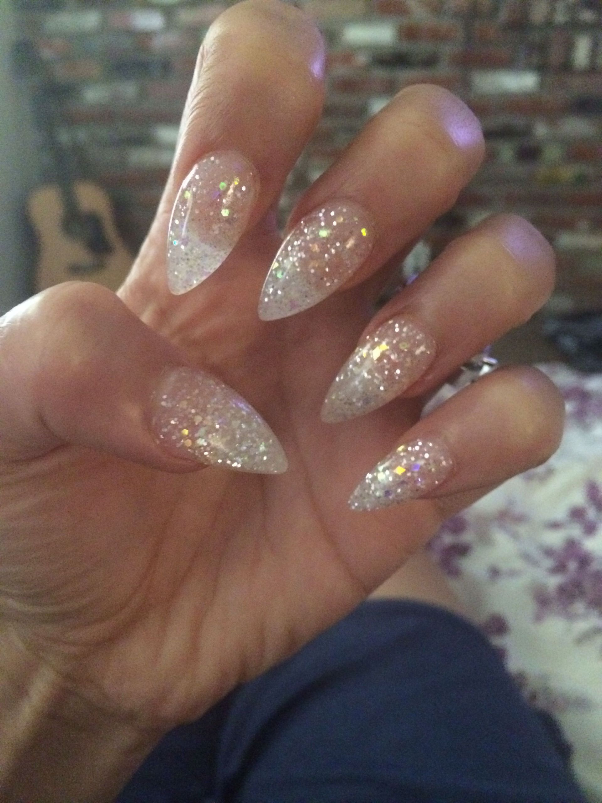 Glitter Almond Nails
 Almond shape glitter acrylic nails in 2019