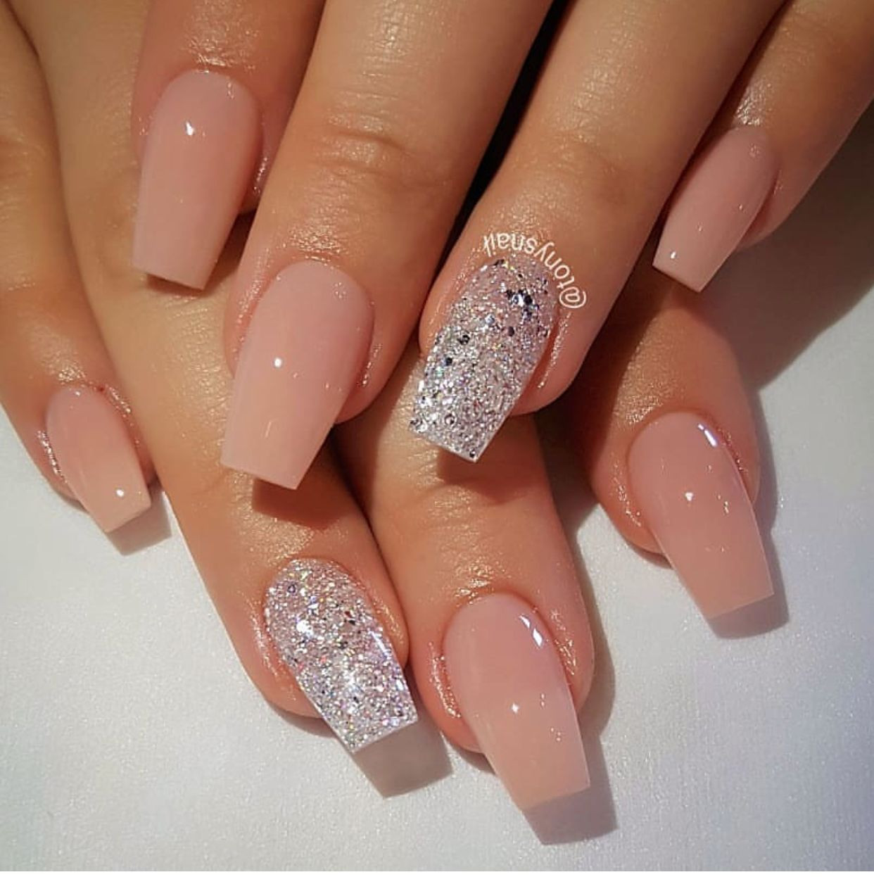 Glitter Pink Nails
 Nail art pink and silver glitter nails in 2019