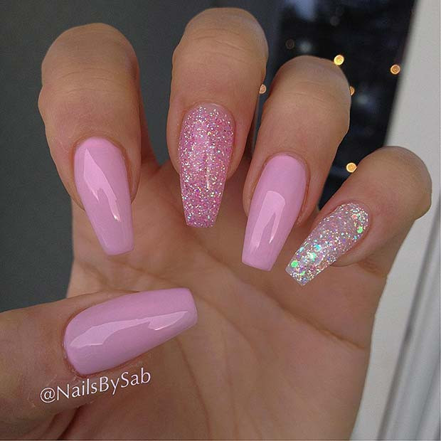 Glitter Pink Nails
 21 Ridiculously Pretty Ways to Wear Pink Nails