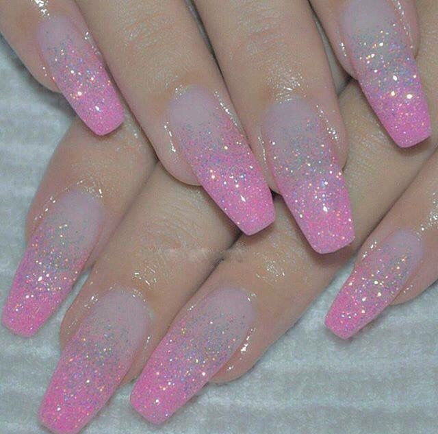 Glitter Pink Nails
 Pink Ombré Glitter Nails