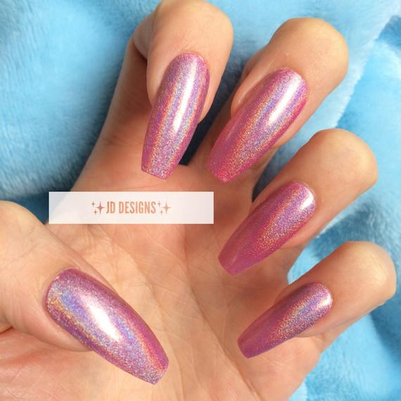 Glitter Press On Nails
 Pink halographic glitter press on nails glitter false nails