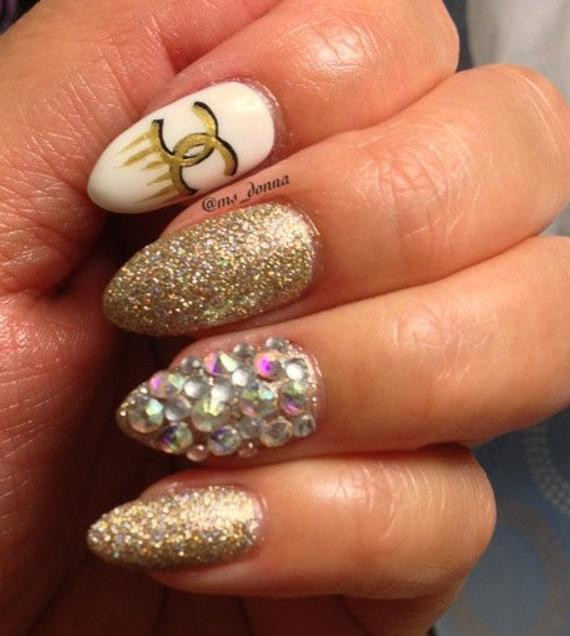 Glitter Press On Nails
 Gold Designer Inspired Stiletto Press Nails with Real