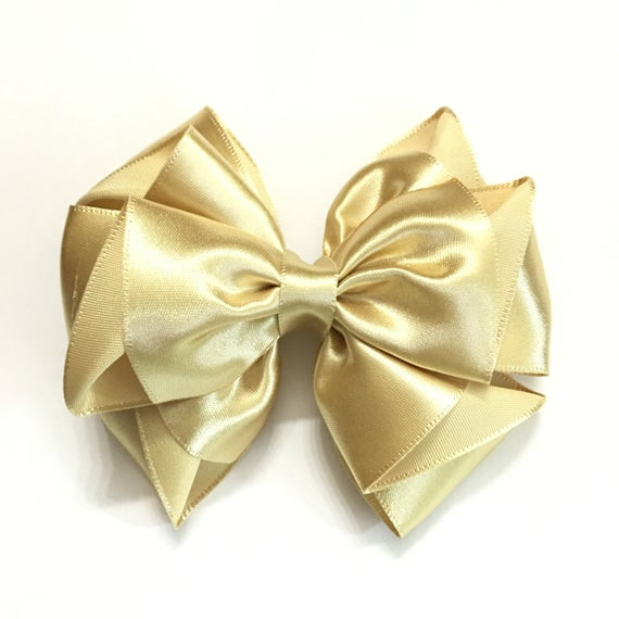 Gold Hair Bow Baby
 Gold Satin Hair Bow for Baby Flower Girls Bridesmaid