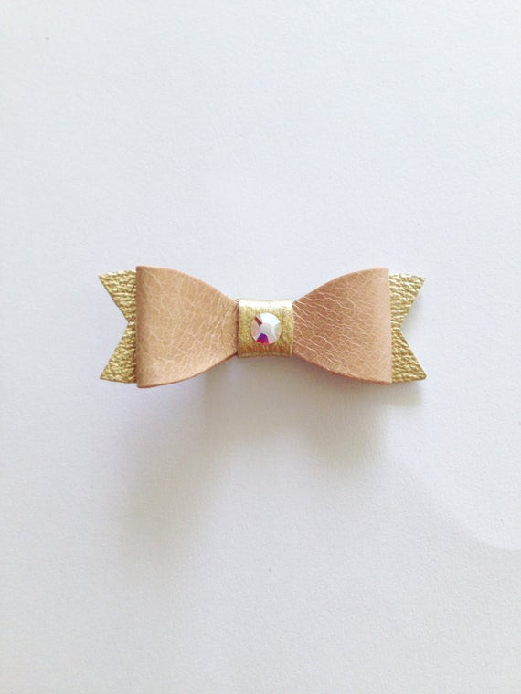 Gold Hair Bow Baby
 Rose Gold and Gold Baby Leather Hair Bow or baby by