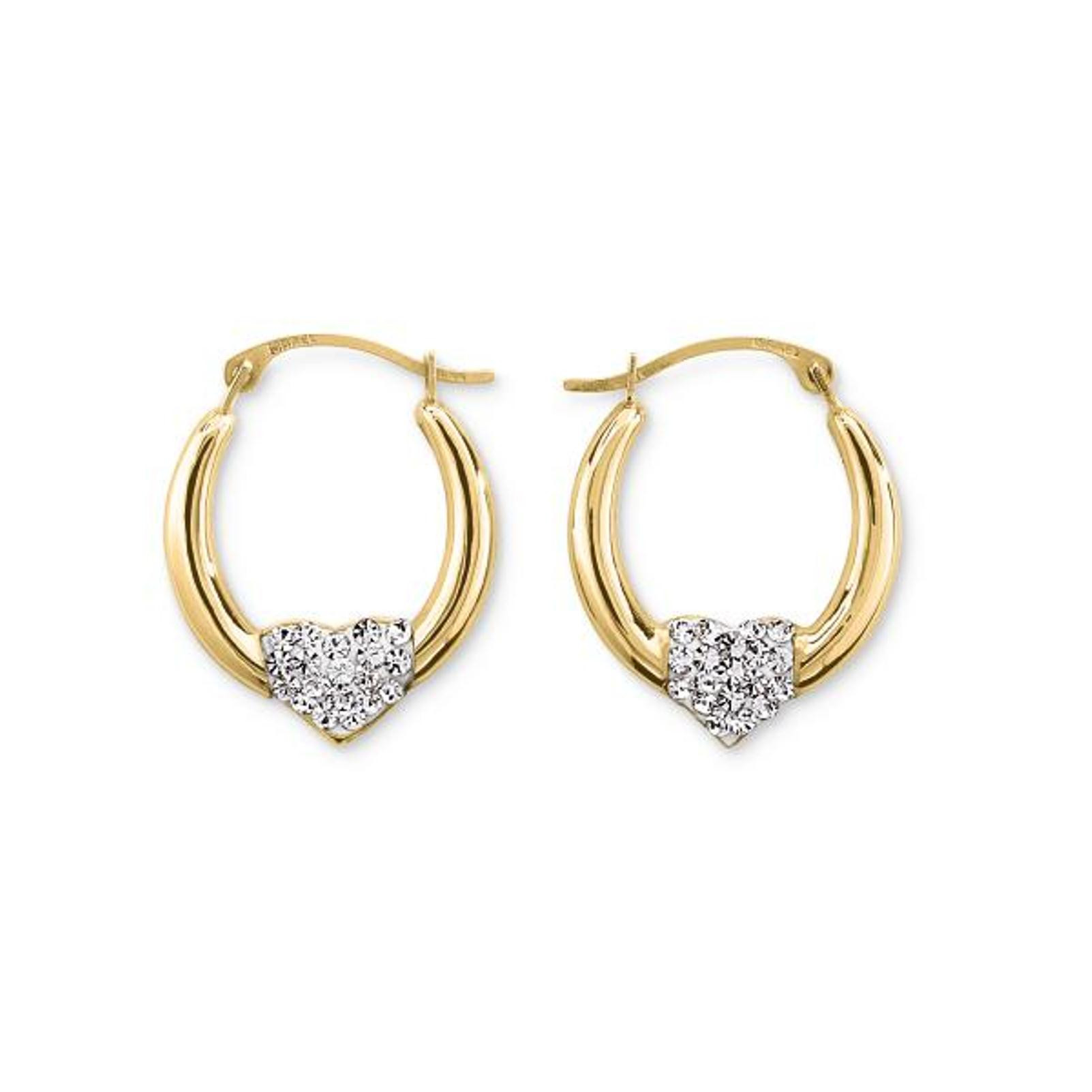 Gold Heart Earrings
 10K Yellow Gold Crystal Heart Hoop Earring
