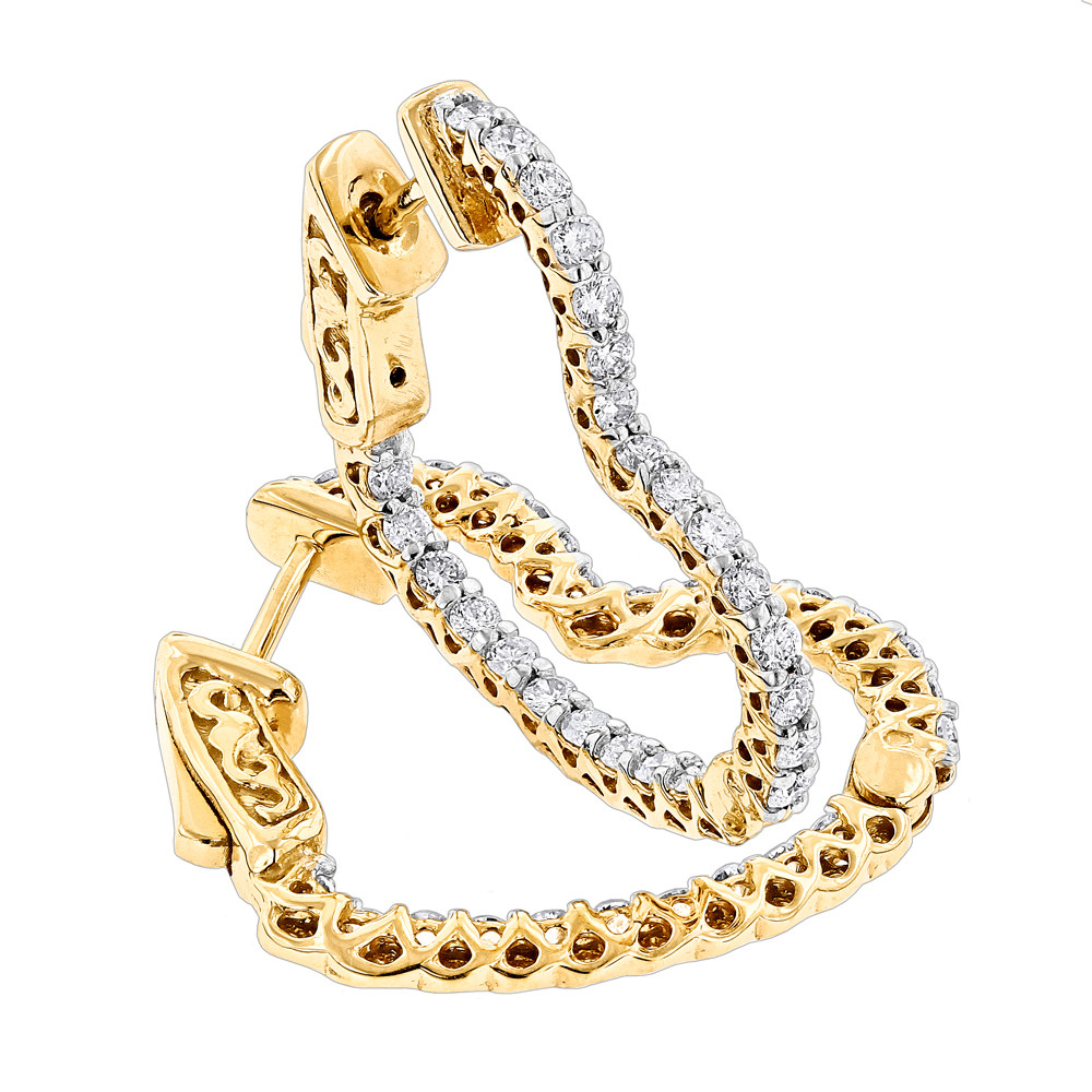 Gold Heart Earrings
 14K Gold Heart Diamond Hoop Earrings Inside Out Design 1