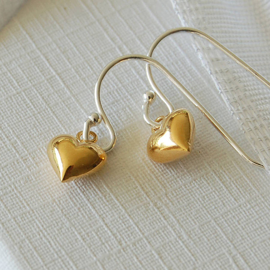 Gold Heart Earrings
 tiny gold heart drop earrings by highland angel