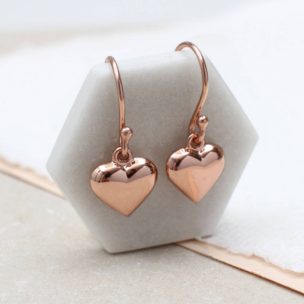 Gold Heart Earrings
 18ct rose gold heart hook earrings by hurleyburley