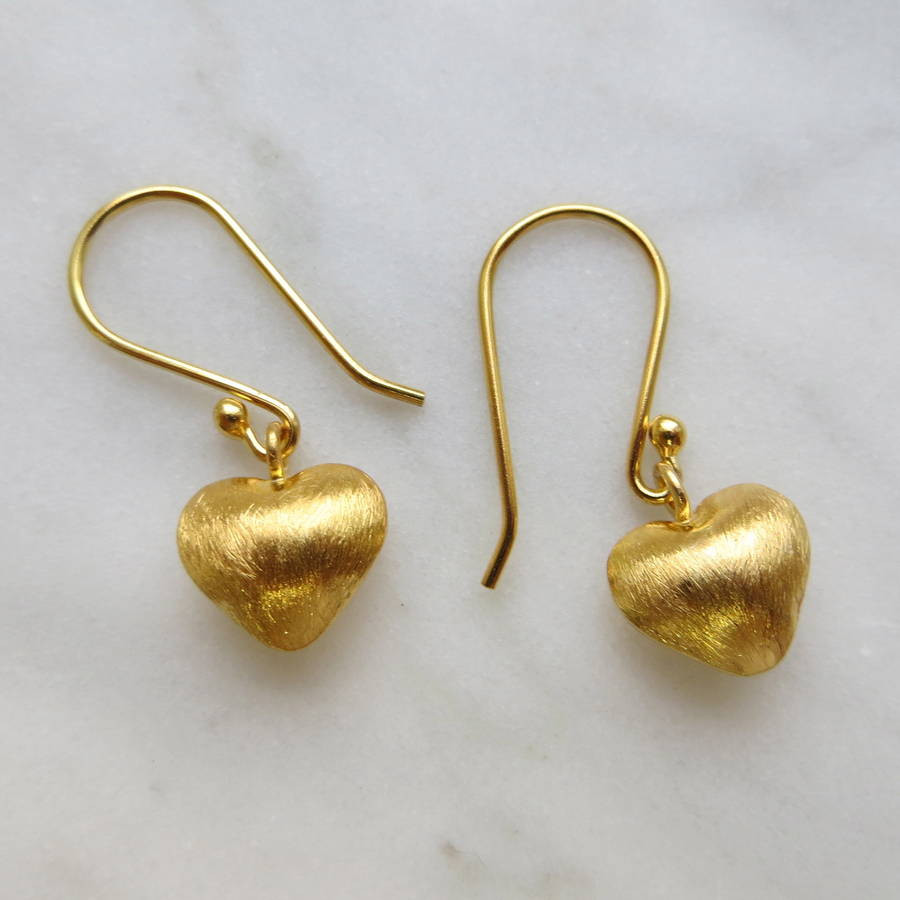 Gold Heart Earrings
 brushed gold love heart earrings by gracie collins