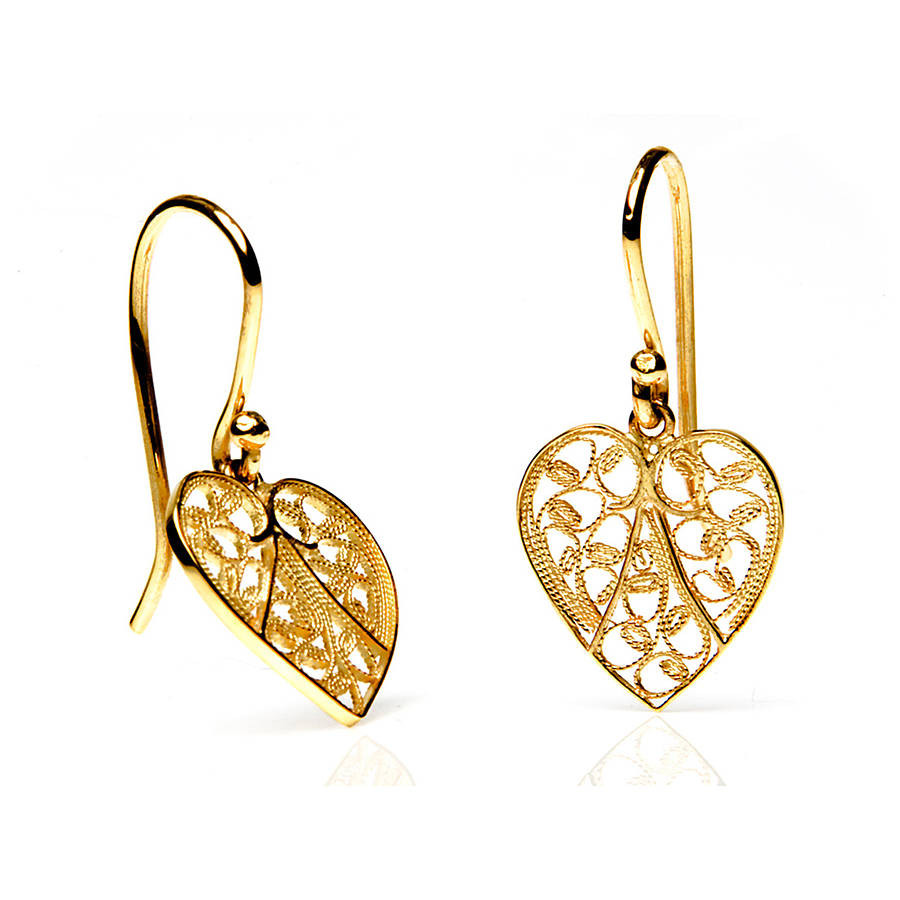 Gold Heart Earrings
 yellow gold filigree heart earrings by arabel lebrusan
