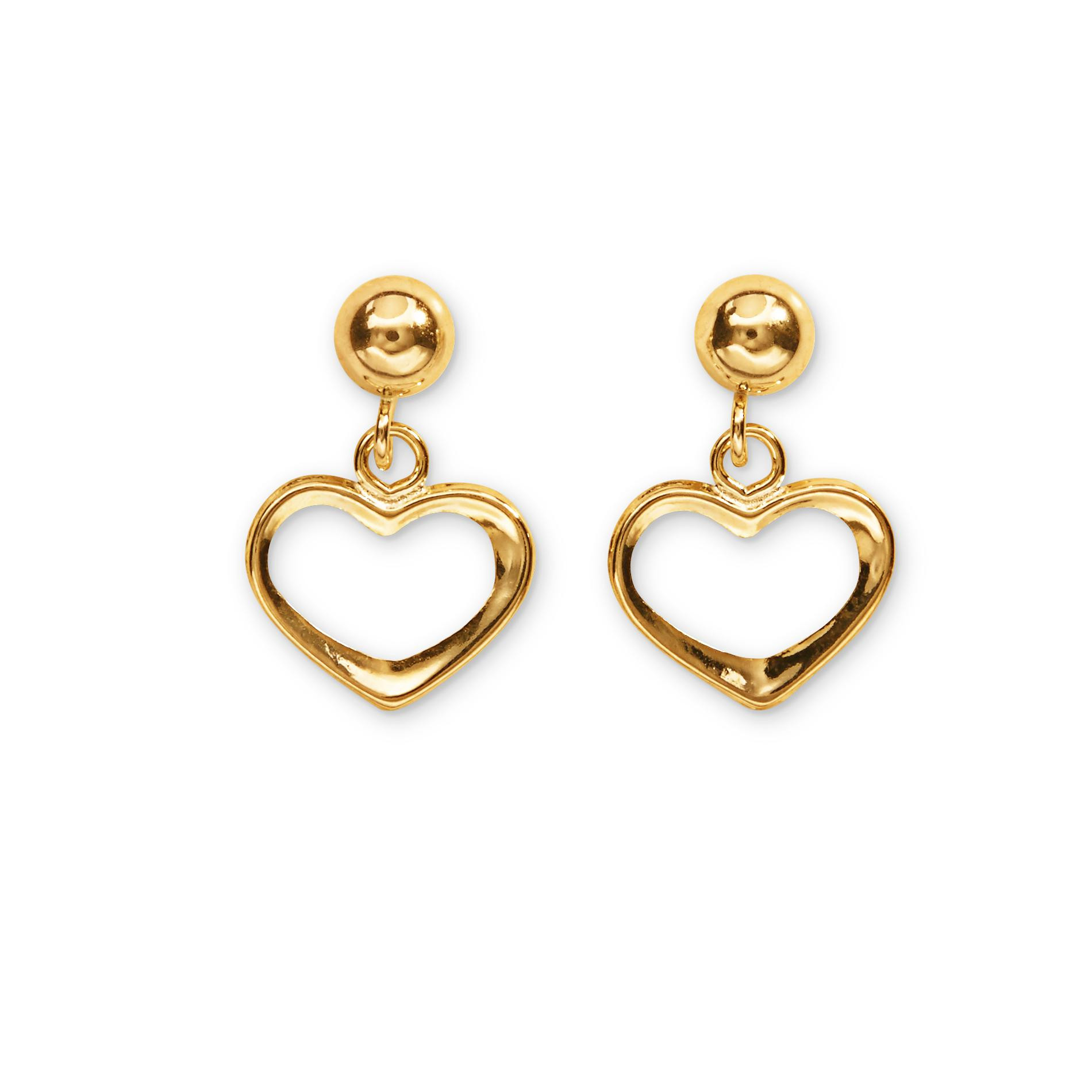 Gold Heart Earrings
 10K Yellow Gold Heart Shaped Dangle Earrings