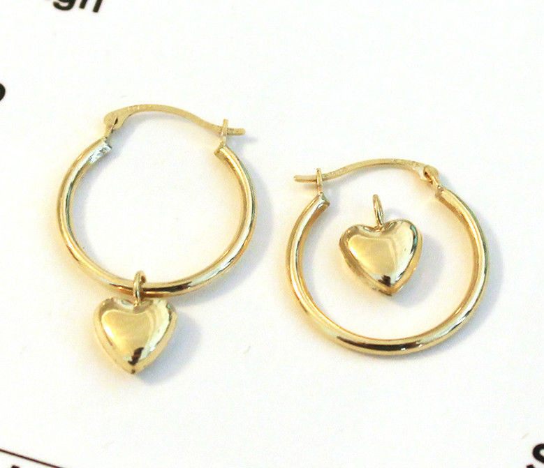 Gold Heart Earrings
 14k Yellow Gold Hoop Earrings with Heart Charm