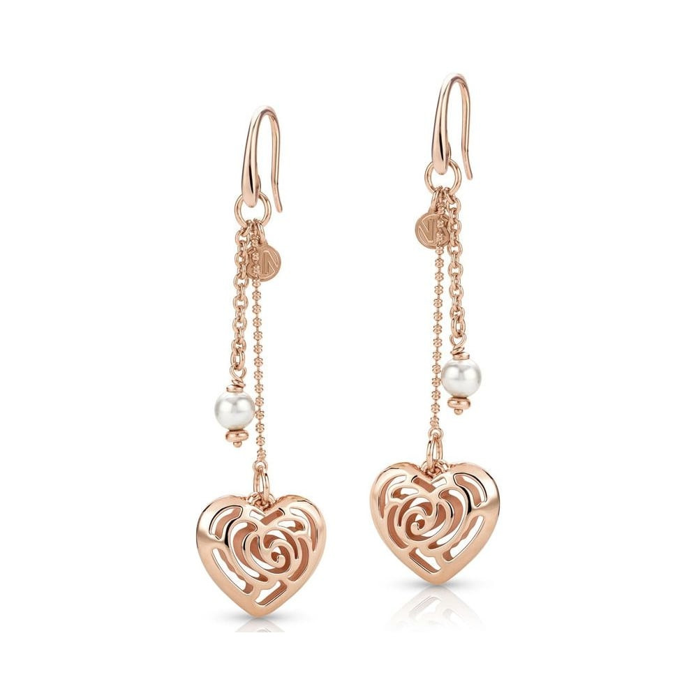 Gold Heart Earrings
 Nomination Roseblush Rose Gold Heart & Pearl Drop Earrings