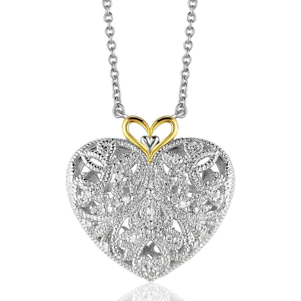 Gold Heart Earrings
 Silver & 14K Yellow Gold Filigree Heart Pendant w Diamond