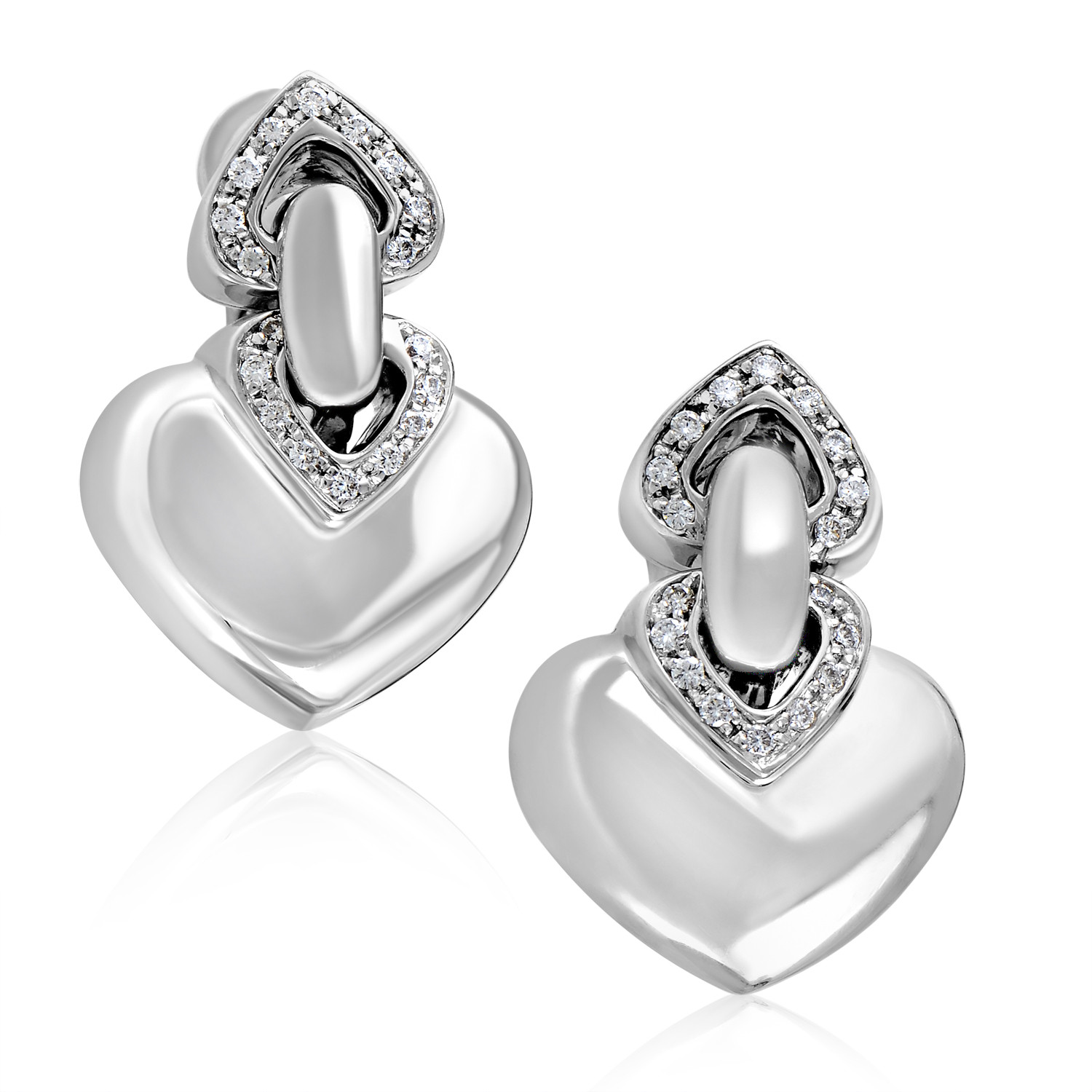 Gold Heart Earrings
 Bvlgari 18K White Gold Diamond Heart Earrings