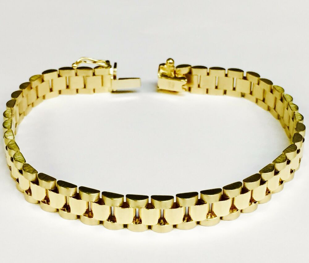 Gold Mens Bracelets
 14kt solid Yellow gold RLX Style Link mens bracelet 8 25