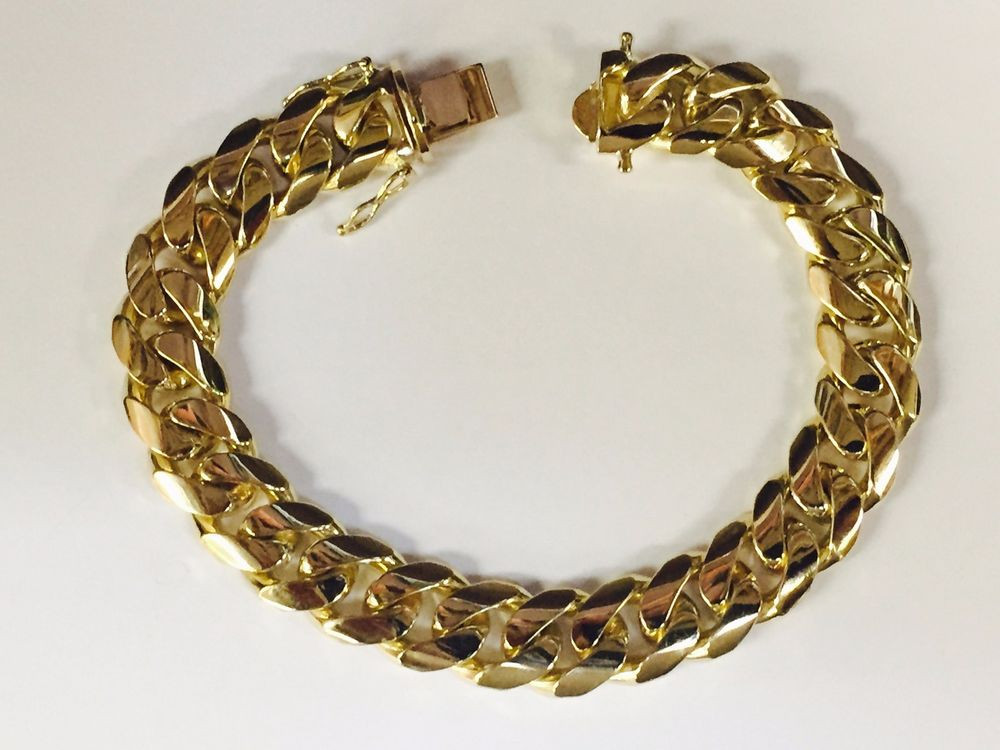Gold Mens Bracelets
 18k solid gold Miami Cuban Curb Link mens bracelet 10" 100