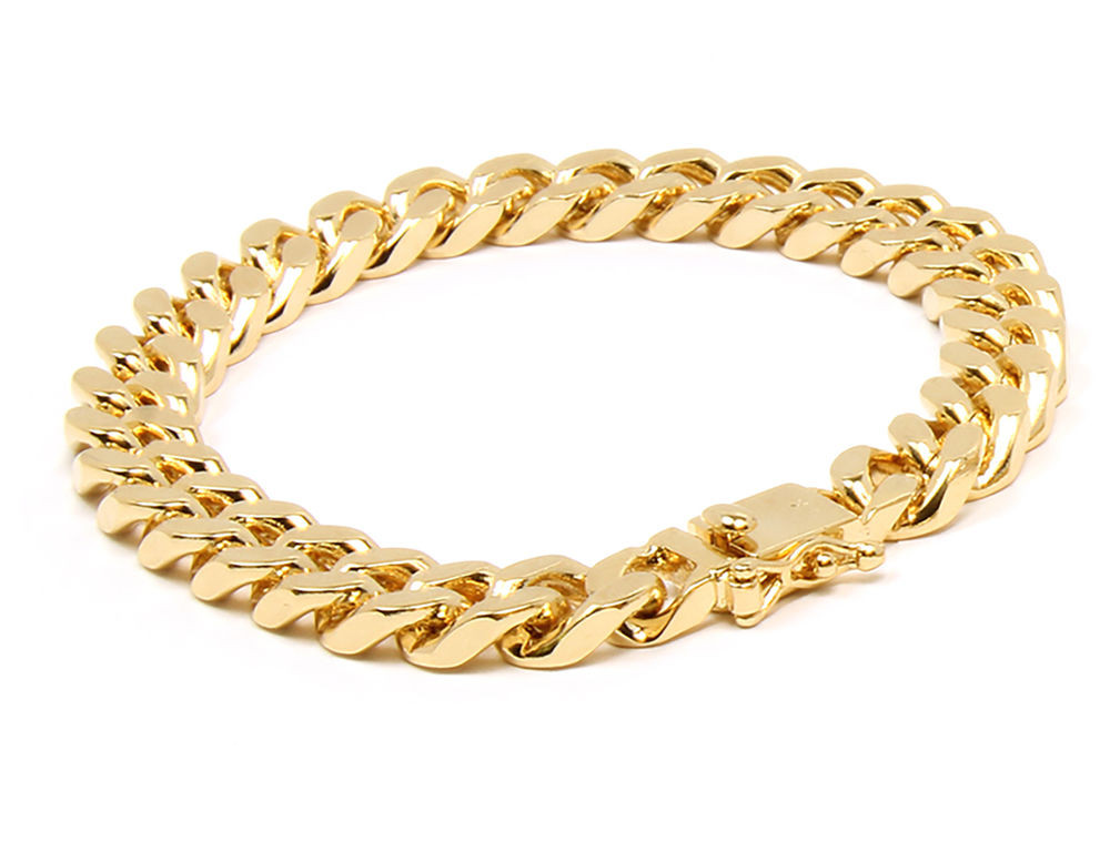 Gold Mens Bracelets
 Mens 10mm 14k Gold Plated Heavy Thick Cut Hip Hop Bracelet