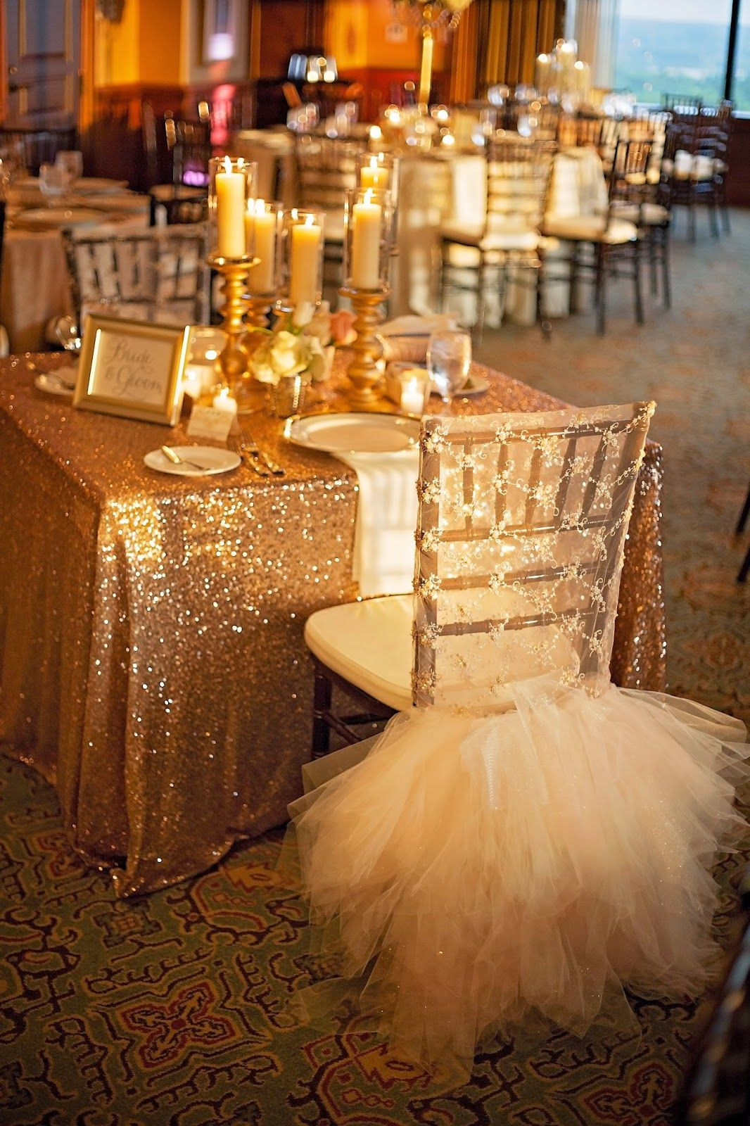 Gold Wedding Decorations Table
 Lace and Tulle chair cover sequin tablecloth sweetheart