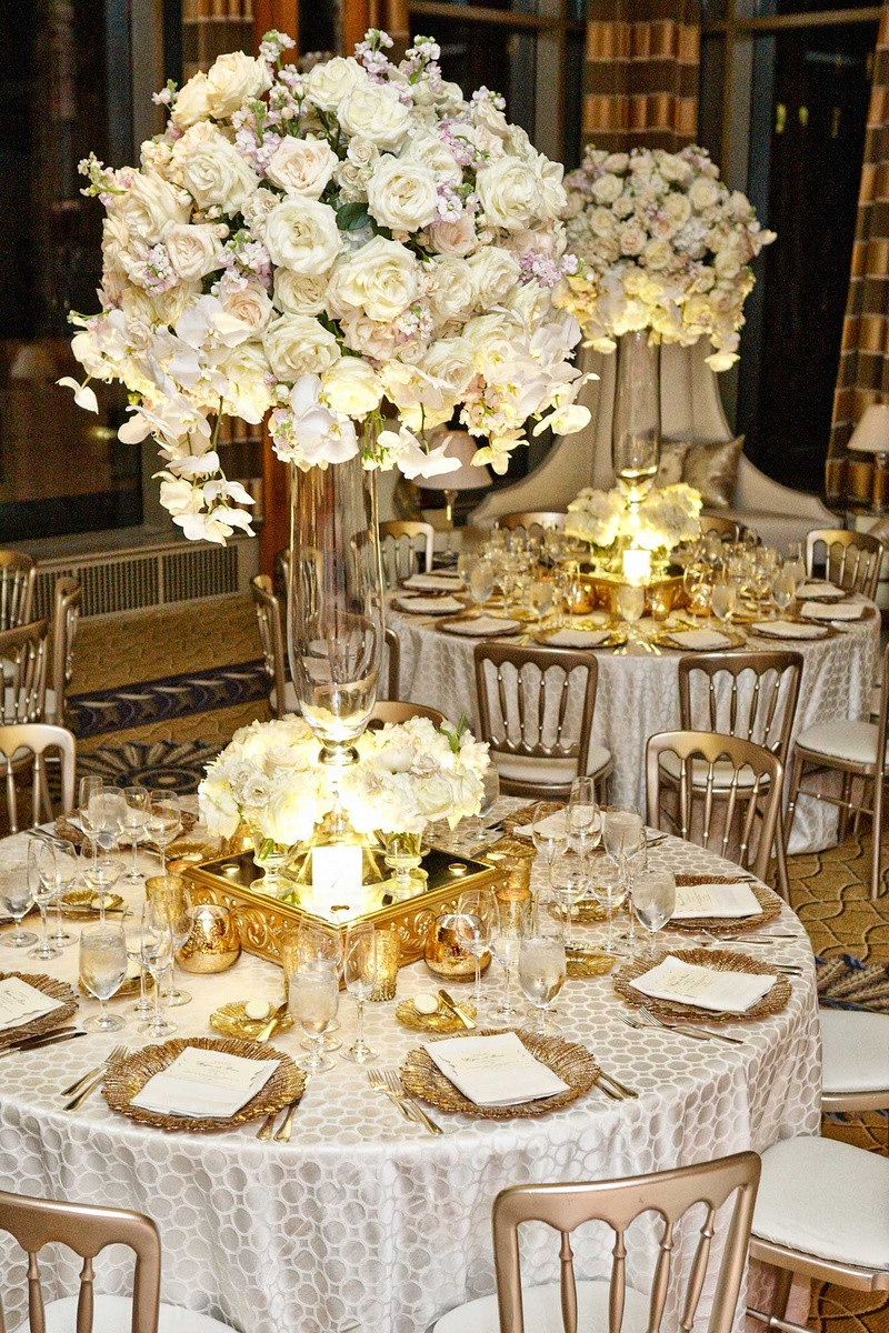 Gold Wedding Decorations Table
 Reception Décor s Tablescape with White Flower