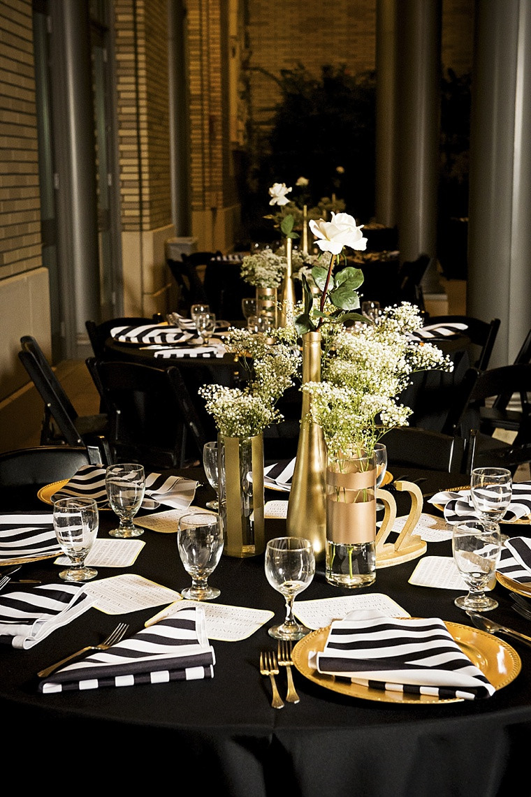 Gold Wedding Decorations Table
 Modern Elegant White Black and Gold Wedding