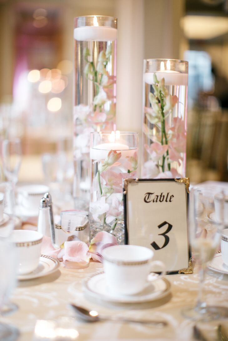 Gold Wedding Decorations Table
 Floating Candle Centerpieces with Blush Orchids and Rose