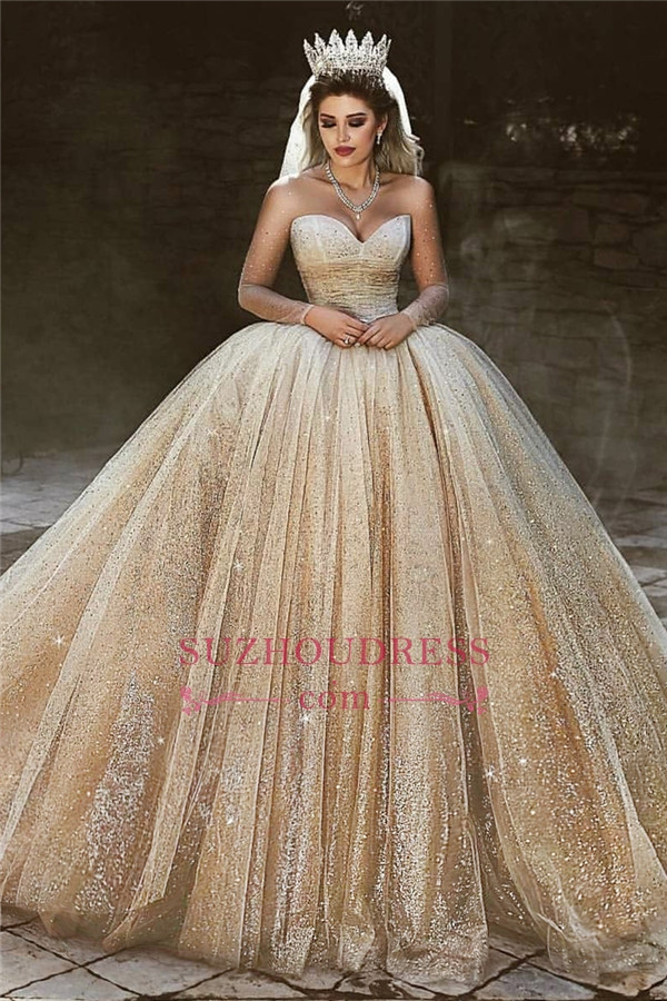 Gold Wedding Gowns
 Luxury Champagne Gold Wedding Dresses 2019