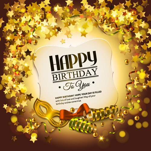 Golden Birthday Wishes
 Golden decor with birthday cards vector free