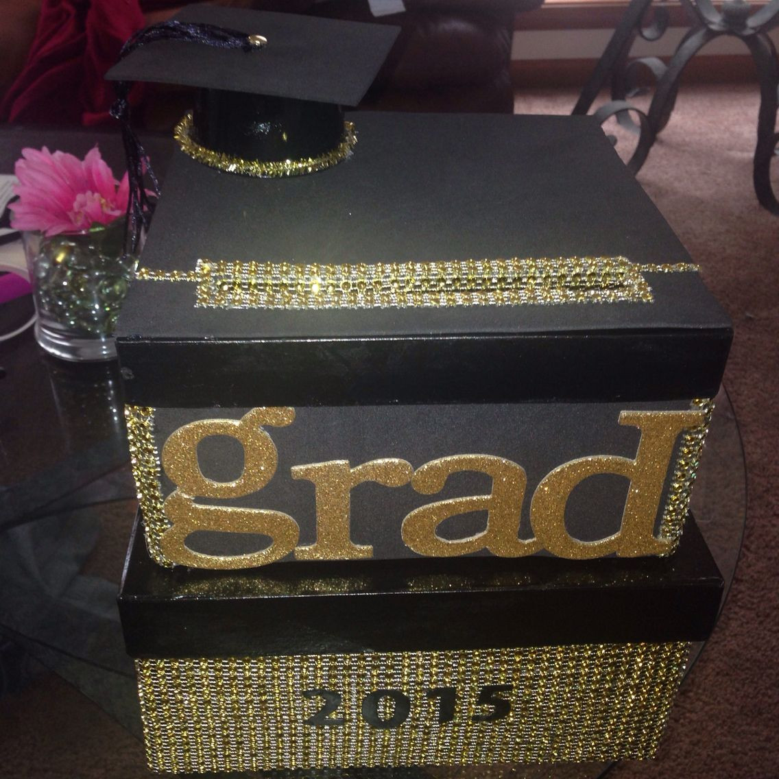 Graduation Party Card Box Ideas
 DIY graduation card box Black & gold ght events