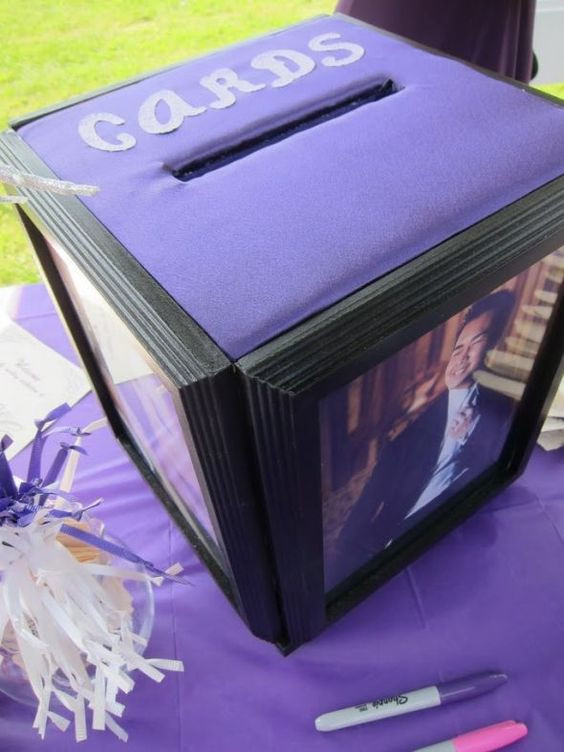 Graduation Party Card Box Ideas
 Neat DIY card box the pictures around the box are in