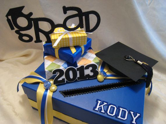 Graduation Party Card Box Ideas
 Royal Blue Yellow White with Black Accents by