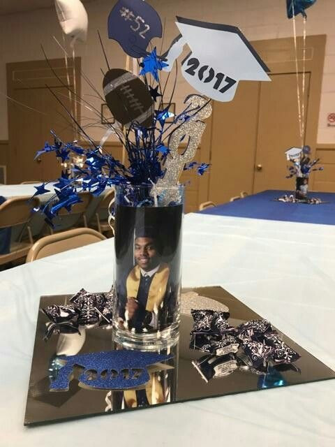 Graduation Party Decoration Ideas For Guys
 Graduation centerpiece with grad picture and cut outs