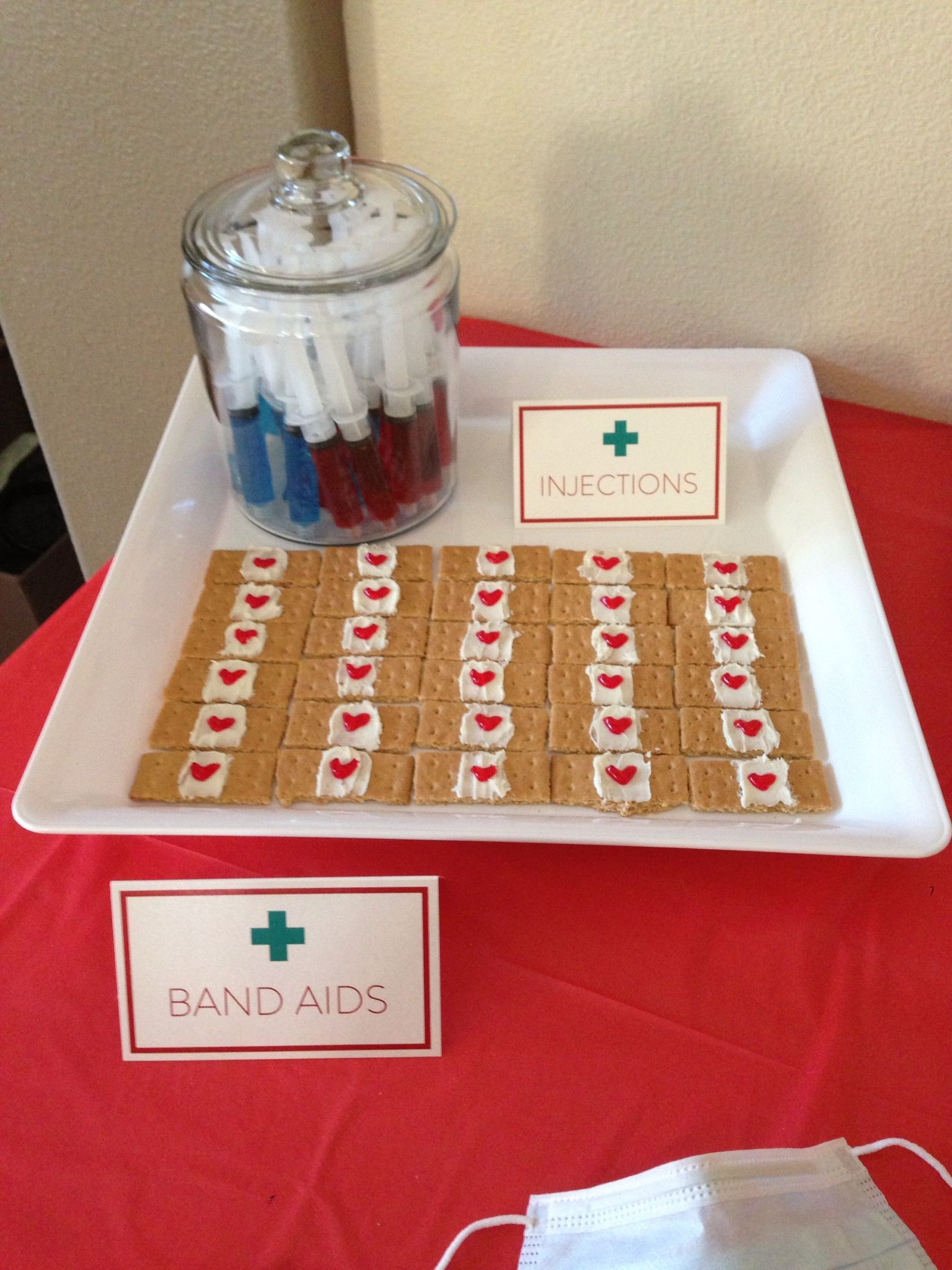 Graduation Party Ideas For Nurses
 Jello "Injections" and Graham Cracker "Bandaids" at my