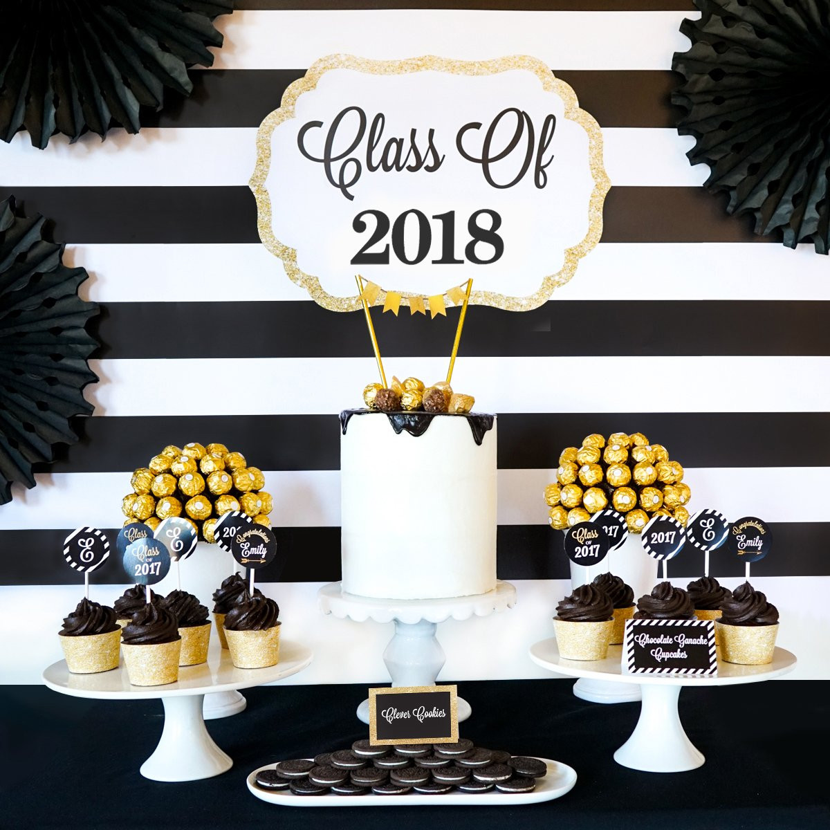 Graduation Party Table Ideas
 CREATE THIS BEAUTIFUL BOLD BLACK AND GOLD GRADUATION SET